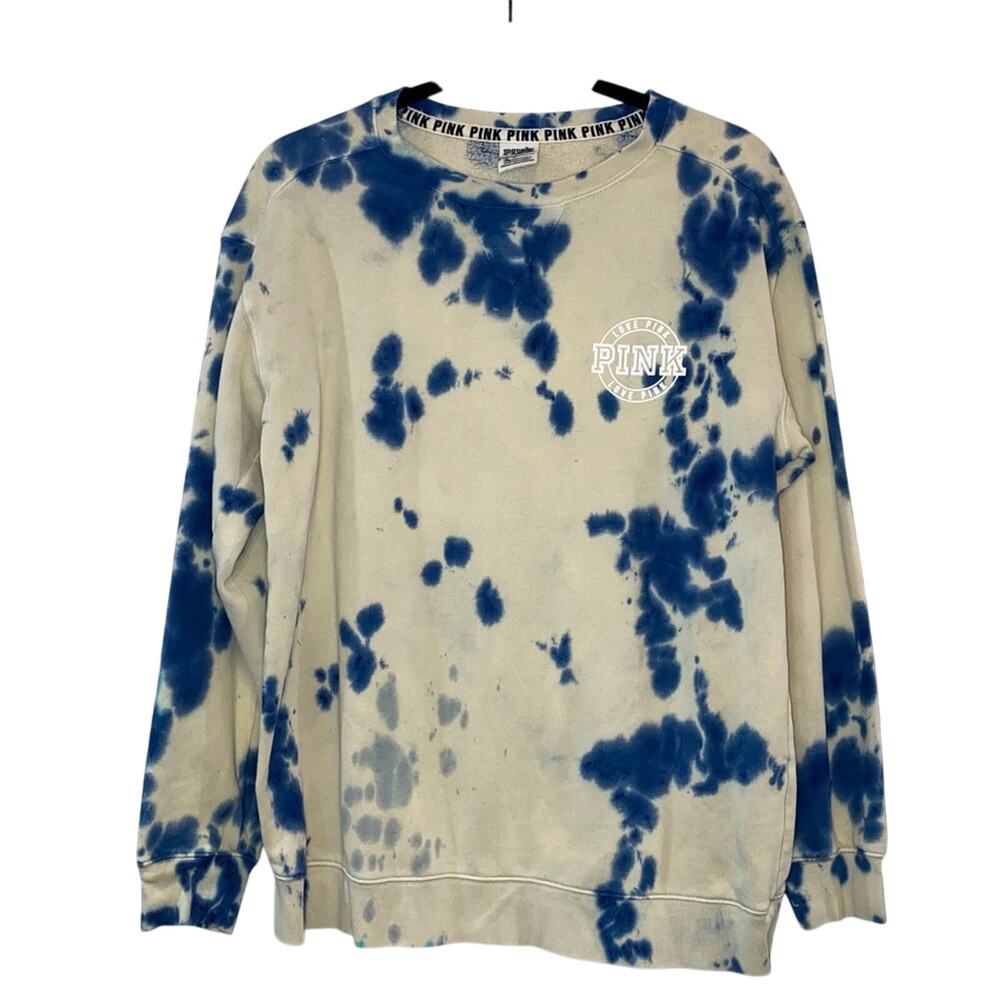 VS Pink Oversized Sweatshirt XS Blue Tie Dye Logo Crewneck‎ Lounge Pullover